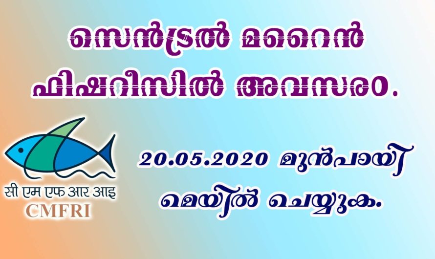സെൻട്രൽ മറൈൻ ഫിഷറീസ് ഇൻസ്റ്റിറ്റ്യൂട്ടിൽ നിരവധി ഒഴിവുകൾ