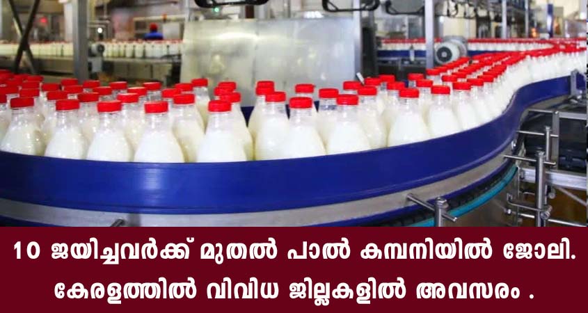 10 ജയിച്ചവർക്ക് മുതൽ പാൽ കമ്പനിയിൽ ജോലി നേടാം.